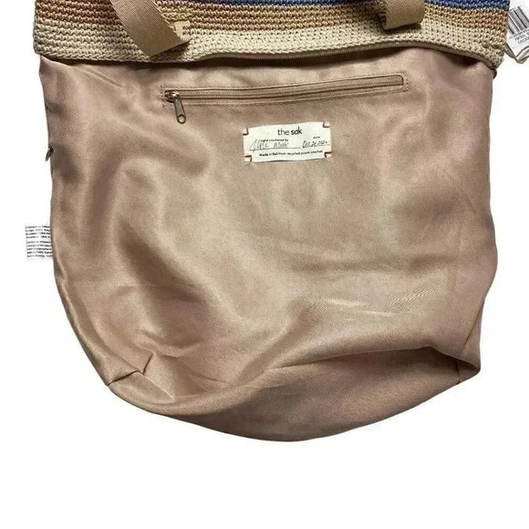 The Sak Mendocino Tote Large Multi Stripe Crochet Double Strap Zip Top Vegan NEW - Picture 13 of 14